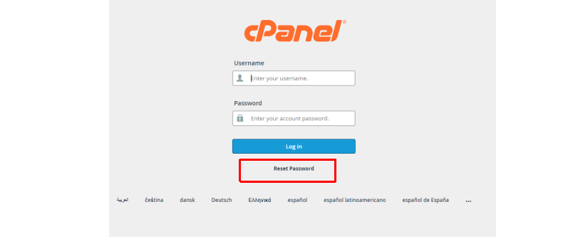 Klik Reset Password cPanel