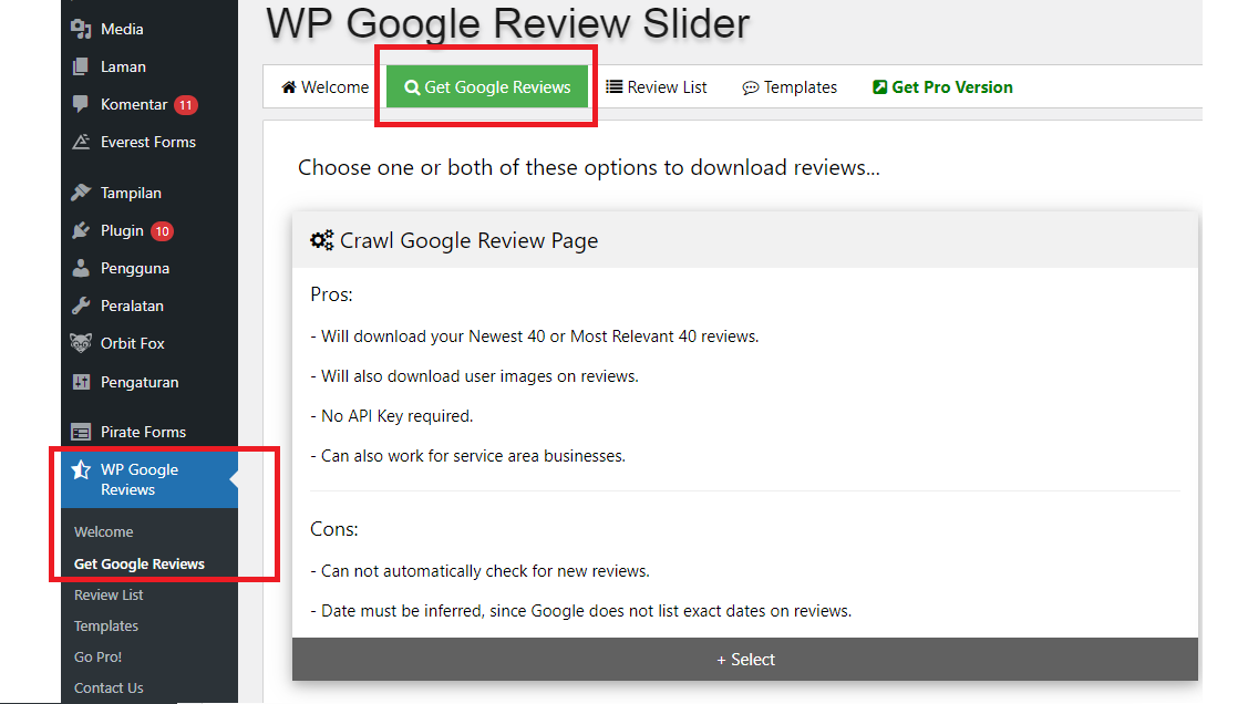 hubungkan website dengan google review