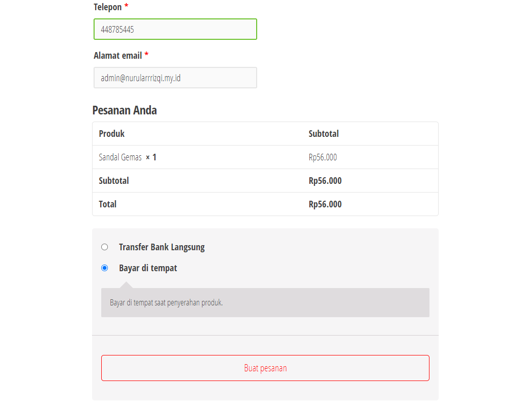 form biodata saat checkout produk