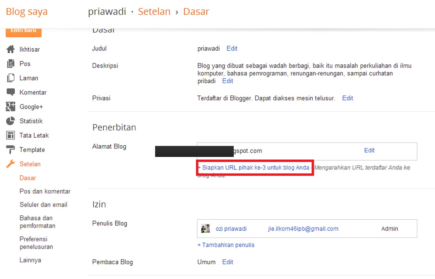 tambah domain panel blogger